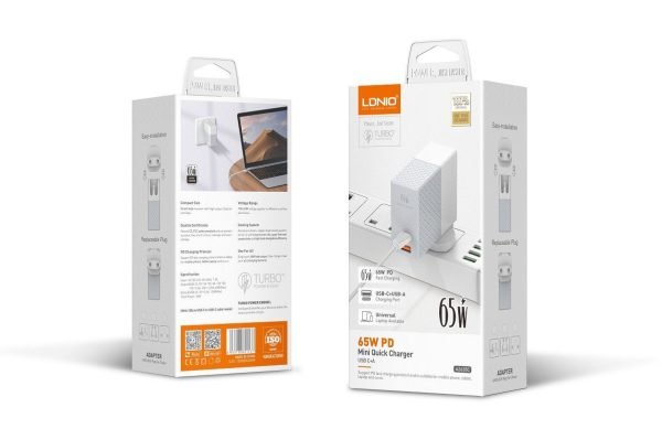 شاحن حائط LDNIO A2620C بقدرة 65W منفذين USB-C و USB-A